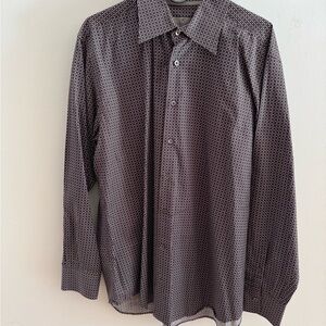 Canali Black and White Geometric Button Down Shirt